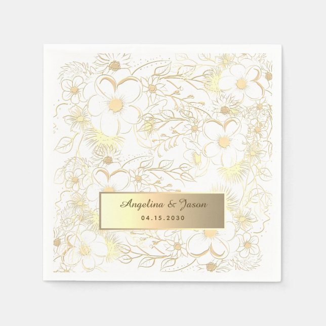 Personalised Gold Wedding Napkin (Front)