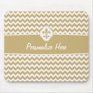 Personalised Gold White Chevron Fleur de Lis Mouse Pad