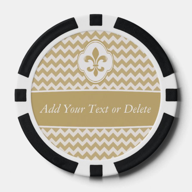 Personalised Gold White Fleur de Lis Chevron Poker Chips (Front)