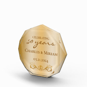 Personalised Golden 50th Wedding Anniversary Gift Photo Block