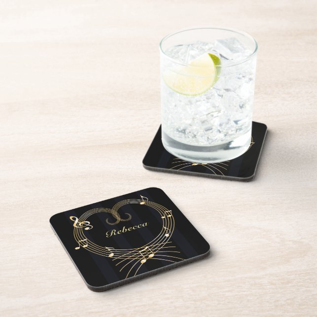 Personalised Golden Heart Musical Notes Coaster (Right Side)