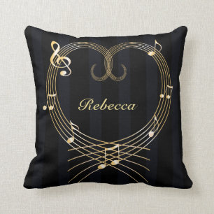 Personalised Golden Heart Musical Notes Cushion