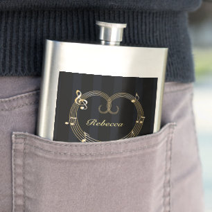 Personalised Golden Heart Musical Notes Hip Flask