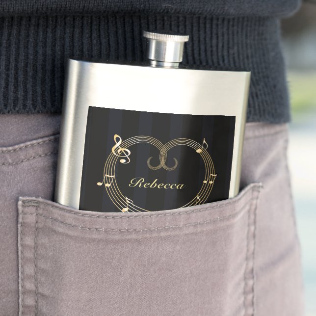 Personalised Golden Heart Musical Notes Hip Flask (In Situ)