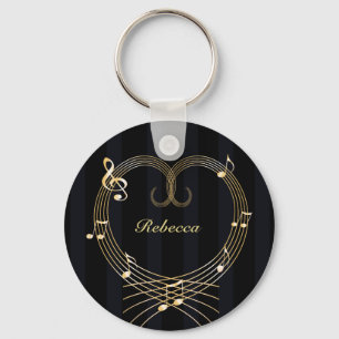 Personalised Golden Heart Musical Notes Key Ring