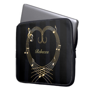 Personalised Golden Heart Musical Notes Laptop Sleeve