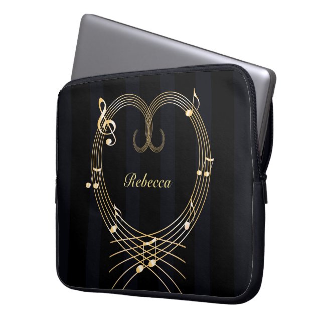 Personalised Golden Heart Musical Notes Laptop Sleeve (Front Left)