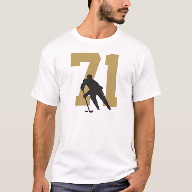 Personalised Golden Hockey Player Number T-Shirt (Front)