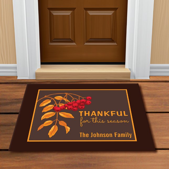 Personalised Golden Leaves Red Berries Fall Doormat (Creator Uploaded)