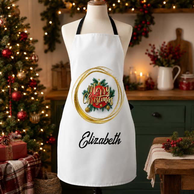 Personalised Golden Merry Christmas Apron (Creator Uploaded)