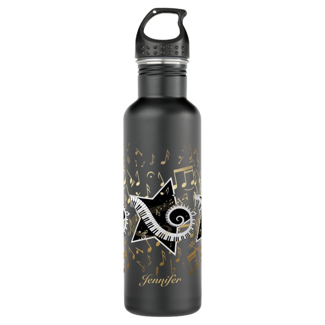 Personalised Golden musical notes Star 710 Ml Water Bottle (Front)
