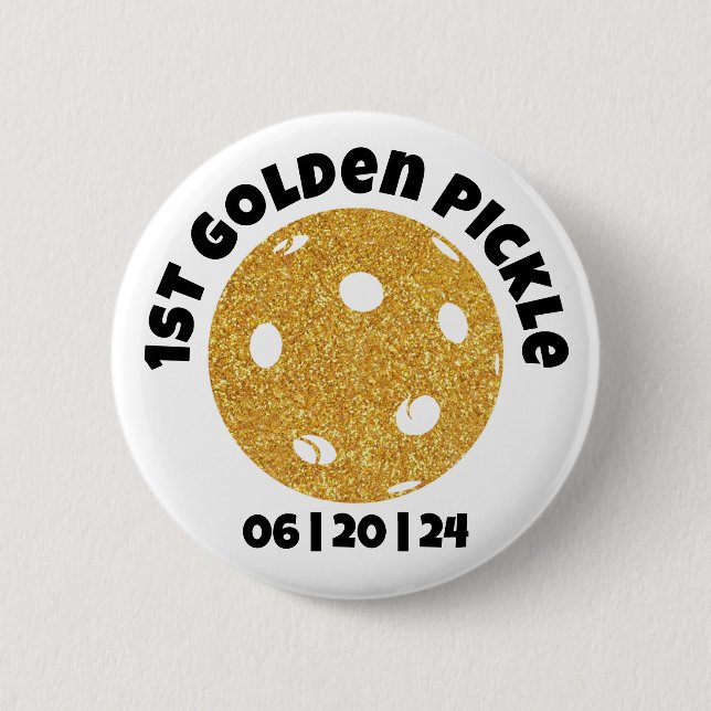 Personalised Golden Pickle Gold Pickleball Glitter 6 Cm Round Badge (Front)