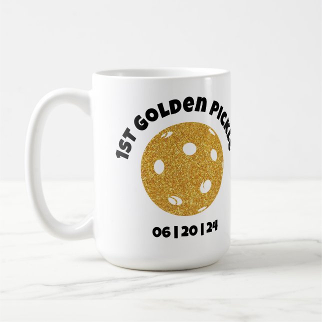 Personalised Golden Pickle Gold Pickleball Glitter Coffee Mug (Left)