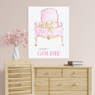 Personalised Golden Retriever Art Dog Lover Preppy Canvas Print