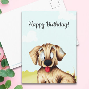 Personalised Golden Retriever Cartoon Birthday Postcard