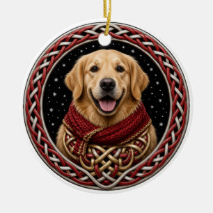 Personalised Golden Retriever Celtic Knot Christma Ceramic Tree Decoration