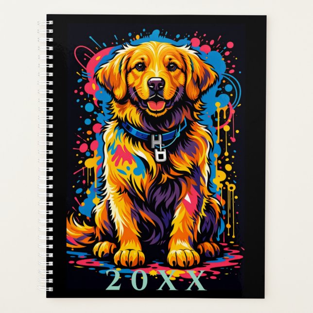 Personalised Golden Retriever Colour Splash Planne Planner (Front)