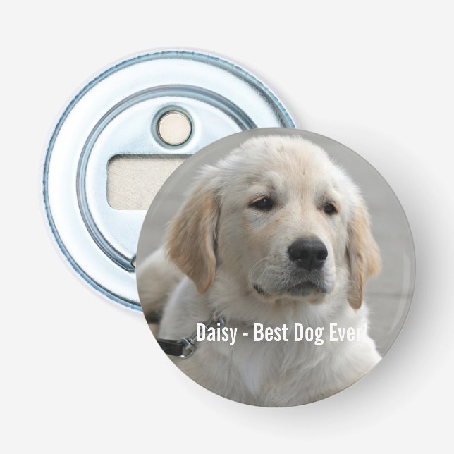 Personalised Golden Retriever Dog Photo and Name Bottle Opener (Front)