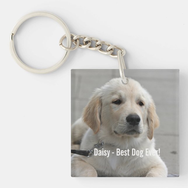 Personalised Golden Retriever Dog Photo and Name Key Ring (Front)