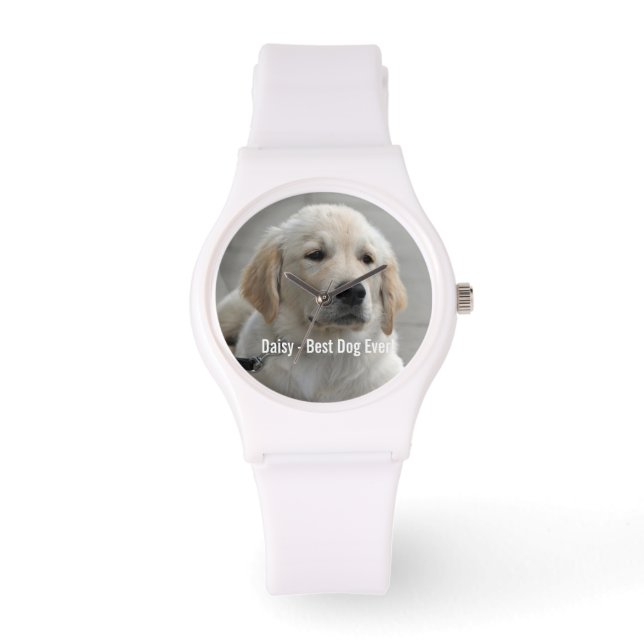 Personalised Golden Retriever Dog Photo and Name Watch (Front)