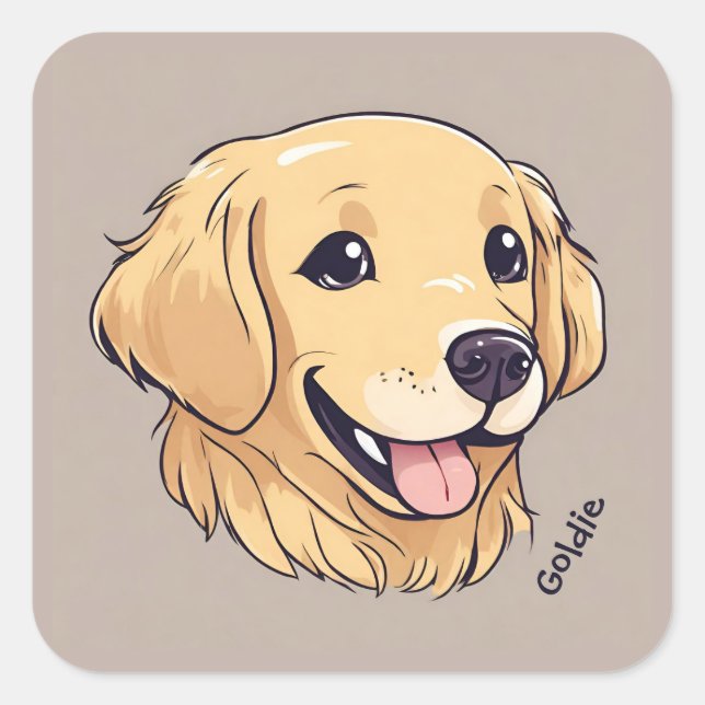 Personalised Golden Retriever Dog Square Sticker (Front)