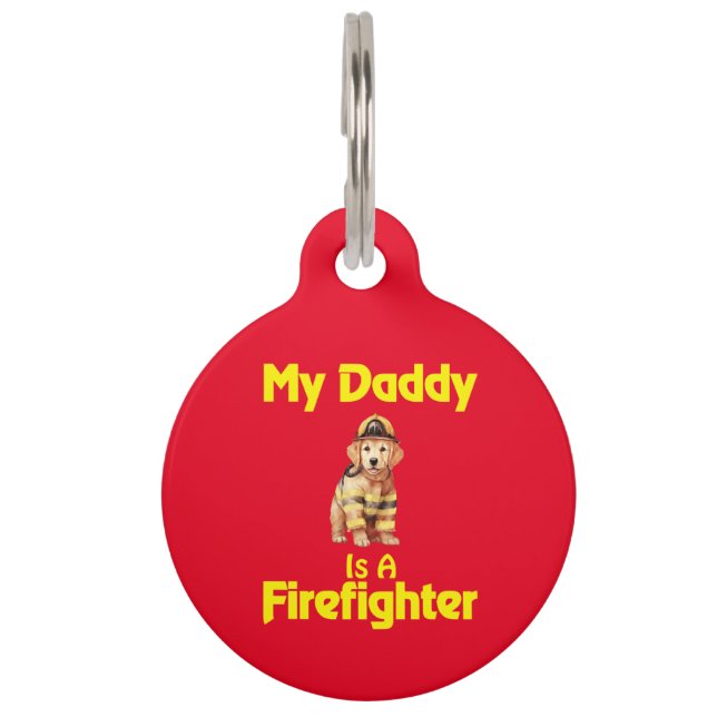 Personalised Golden Retriever Firefighter Daddy Pet Tag (Front)