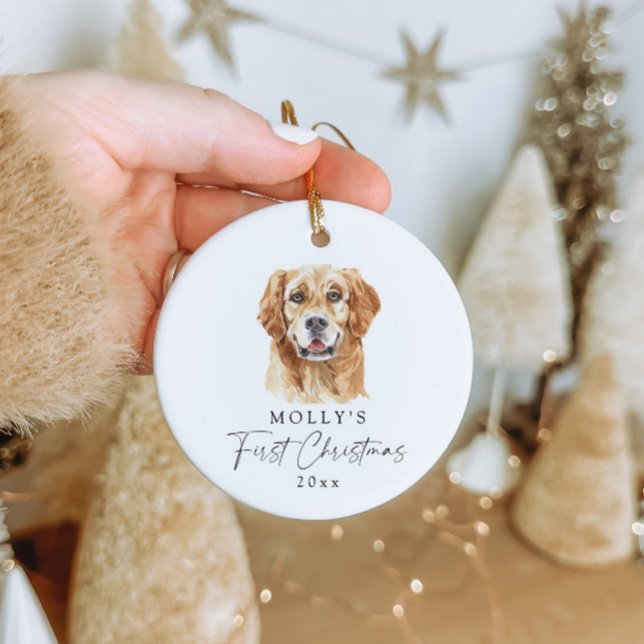 Personalised Golden Retriever Name First Christmas Ceramic Tree Decoration (Creator Uploaded)