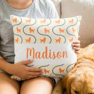 Personalised Golden Retriever Name Pastel Cushion
