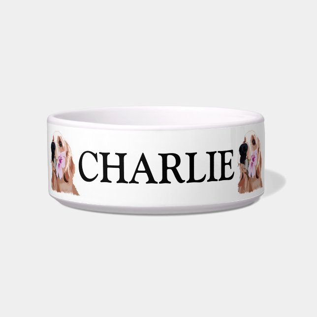 Personalised Golden Retriever Pet Bowl (Front)