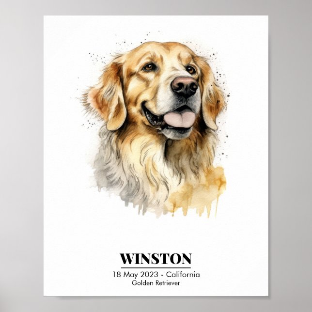 Personalised Golden Retriever Watercolor Poster (Front)