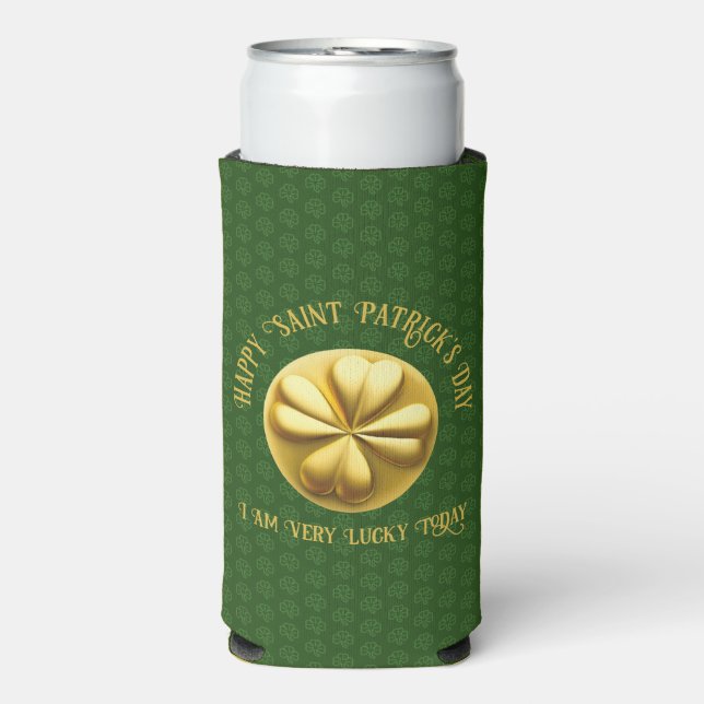Personalised Golden Shamrock St. Patrick's Day Seltzer Can Cooler (Seltzer Front)