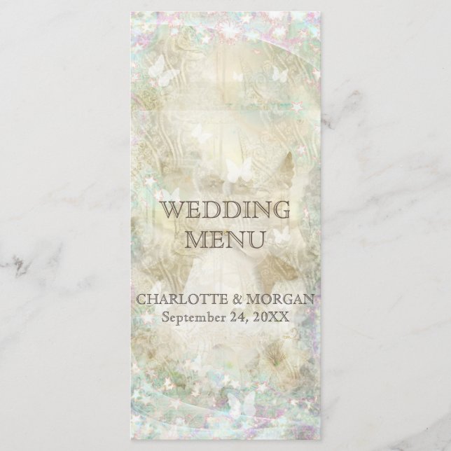 Personalised Golden Sparkly Rustic Wedding Menu (Front)