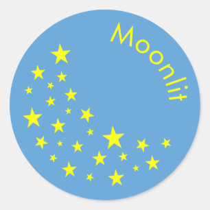 Personalised Golden Stars and Moon Blue Classic Round Sticker