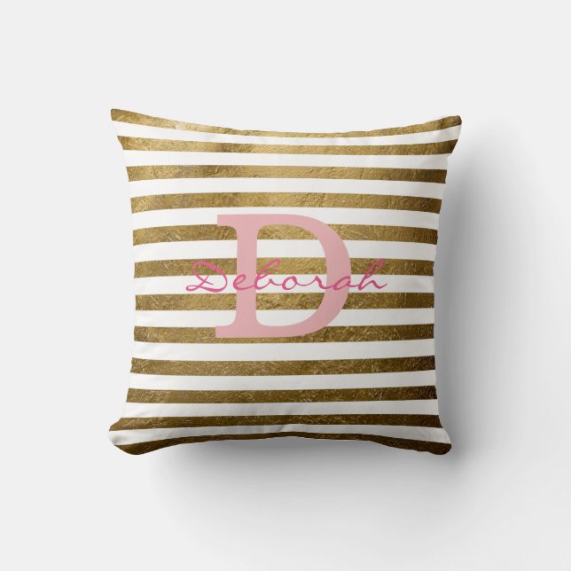 personalised golden stripes monogrammed cushion (Front)