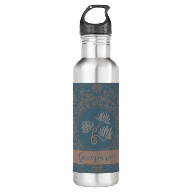 Personalised Golden Teal Rococo Lotus Dot Mandala 710 Ml Water Bottle (Front)