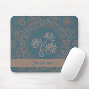 Personalised Golden Teal Rococo Lotus Dot Mandala Mouse Pad