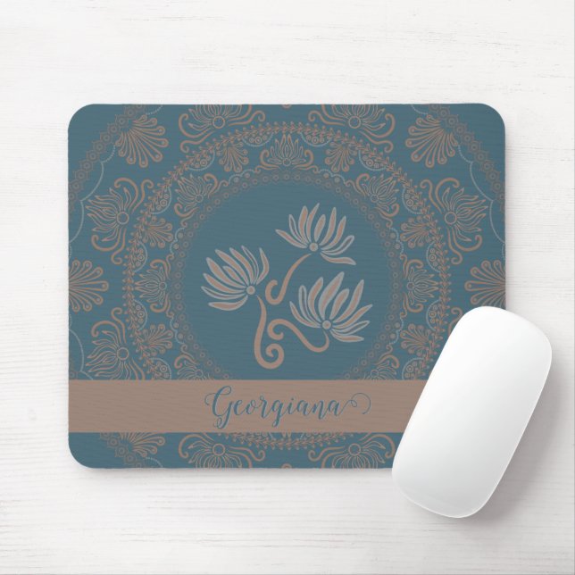Personalised Golden Teal Rococo Lotus Dot Mandala Mouse Pad (With Mouse)