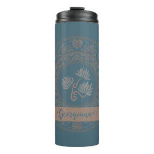 Personalised Golden Teal Rococo Lotus Dot Mandala Thermal Tumbler