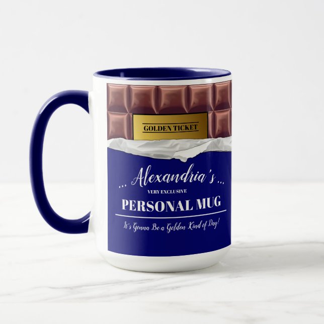 Personalised Golden Ticket Chocolate Bar Mug (Left)