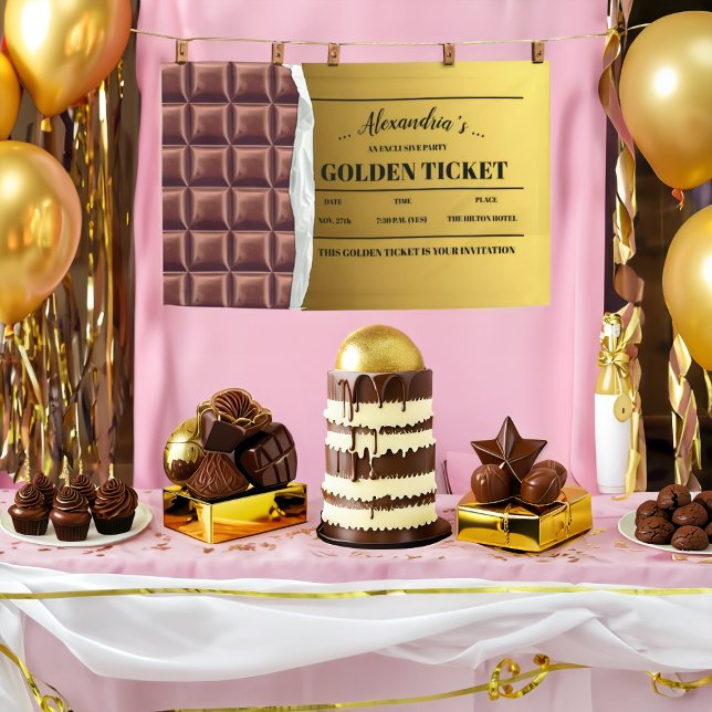 Personalised Golden Ticket Chocolate Party Banner (Creator Uploaded)
