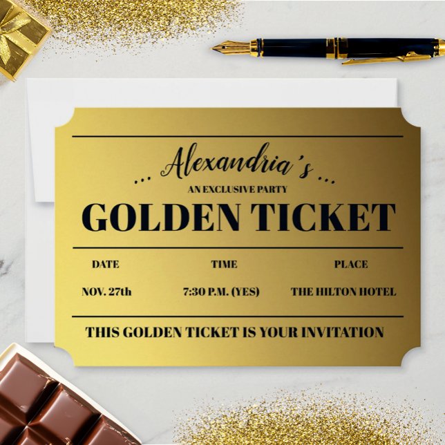Personalised Golden Ticket Party Invitation (Creator Uploaded)