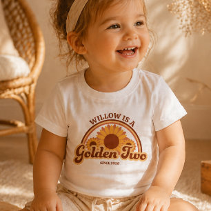 Personalised Golden Two Birthday Shirt Girl Retro
