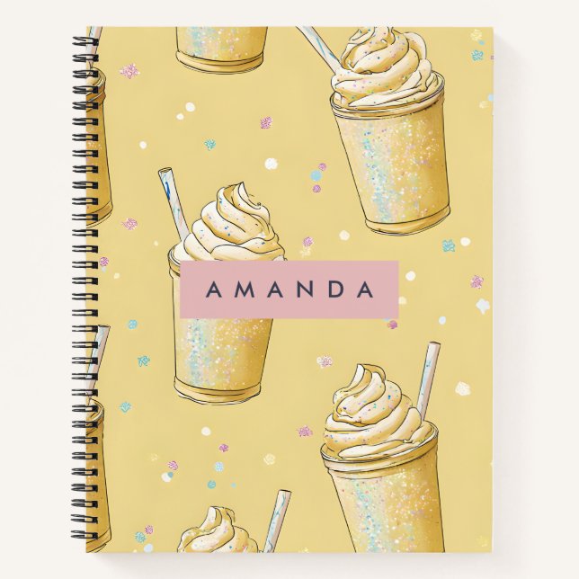 Personalised Golden Vanilla Milkshake Sparkle Notebook (Front)