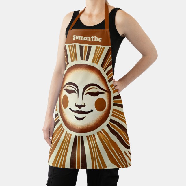 Personalised Golden Vintage Boho Sun Gift Apron (Insitu)