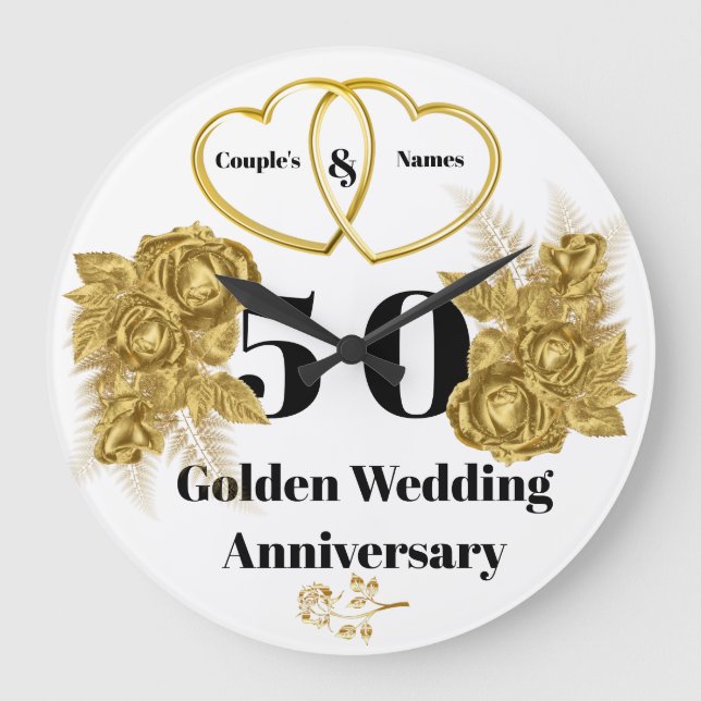 Personalised Golden Wedding Anniversary Gift Clock (Front)