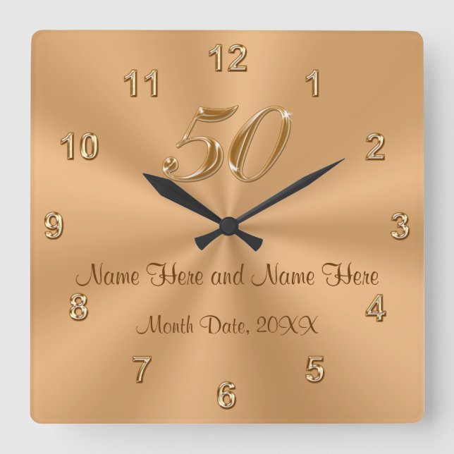Personalised Golden Wedding Anniversary Gift Clock (Front)