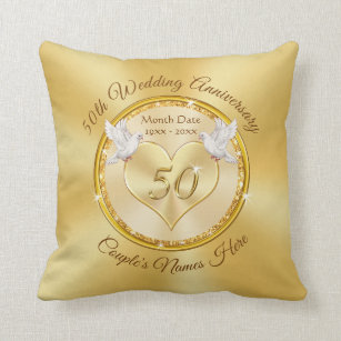 Personalised Golden Wedding Anniversary Gifts, Cushion