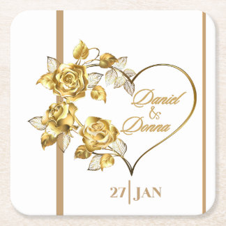 Personalised Golden Wedding Napkins Square Paper Coaster
