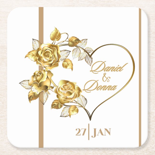 Personalised Golden Wedding Napkins Square Paper Coaster (Front)