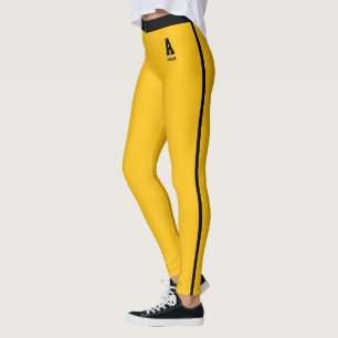 Personalised Golden Yellow Black Stripes Monogram Leggings